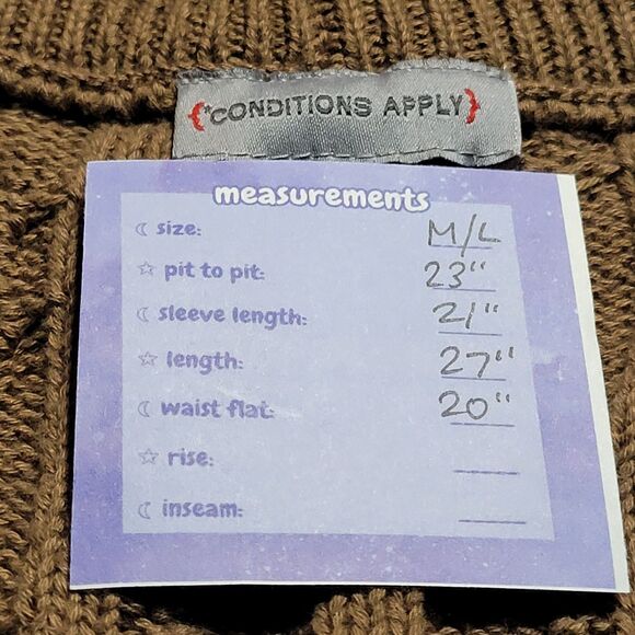 ANTHROPOLOGIE Brown Cable Knit Cardigan Size M/L Longline Varsity Stripes Preppy - Picture 3 of 11